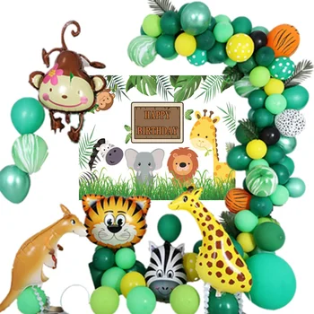 Balóny, Dekorácie Deti 1. Narodeniny Safari Zvierat Balón Arch Auta Voľne žijúcich živočíchov Žirafa Zelený Balón Garland Prispôsobiť Dieťa Názov