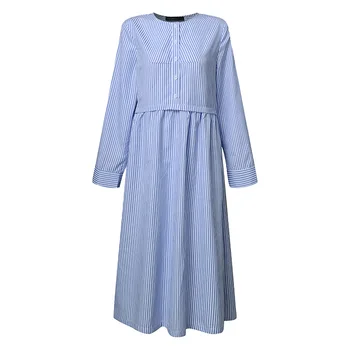 ZANZEA Vintage Pruhované Šaty Žien Jeseň Sundress 2021 Župan Femme Polovici teľa Šaty s Dlhým Rukávom Kaftan Práce Vestidos Plus Veľkosť