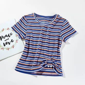 T-Shirt Ženy bavlna Rainbow Prekladané Topy Harajuku Letné Tričko Krátky Rukáv Pupok Chudá, šitie kórejský Punk plodín top žena