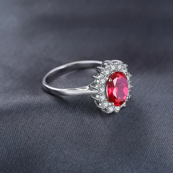 JewPalace Princezná Diana Vytvorené Red Ruby Krúžok 925 Sterling Silver Krúžky pre Ženy Zásnubný Prsteň Striebro 925 Kamene, Šperky