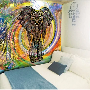 Zviera Slon Indický Farebnú Dúhu Vzor Stene Visí Plus Veľkosť Indickej TapestryBeach Uterák Slon Tapisérie Yoga Mat