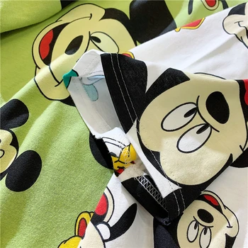 Disney Lete Mickey Mouse Zelená Biela T-shirt Cartoon Vzor Vytlačené Šaty, Polovičný Rukáv, Ružová Kawaii kórejské Oblečenie Top