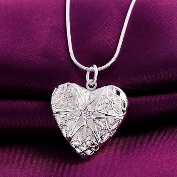 AGLOVER 925 Sterling Silver 18-Palcové Jemné Srdce Photo Frame Náhrdelník Prívesok Pre Ženy Módy Náhrdelník Šperky Darček