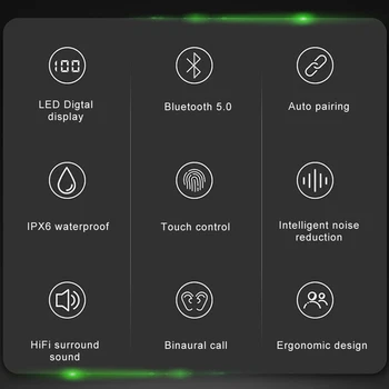TWS Bluetooth 5.0 Slúchadlá 2200mAh Plnenie Box Bezdrôtové Slúchadlá 9D Stereo Športové Nepremokavé In-Ear Slúchadlá S Mikrofónom