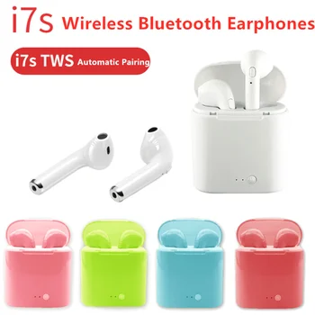 Mini Stereo Bass i7s Tws Bezdrôtové Bluetooth Slúchadlá Slúchadlá Viaceré farebné Slúchadlá Športové Headset s Nabíjanie Box pre iPhone