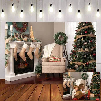 Vianočné Rustikálny dreva fotografie kulisu Vianočných krb photo studio ponožka darčeky novorodenca portrét pozadí