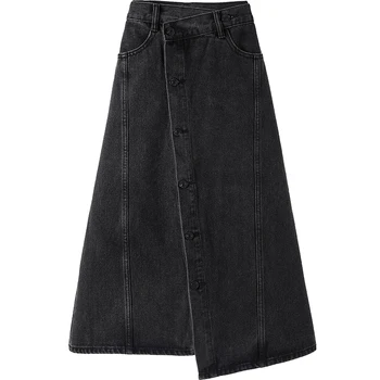 Jeans Denim Black Nepravidelný Žena Plus Veľkosť kórejský Štýl Veľkými Vintage High-v strede zúžený dámske Sukne Oblečenie Lady D0438
