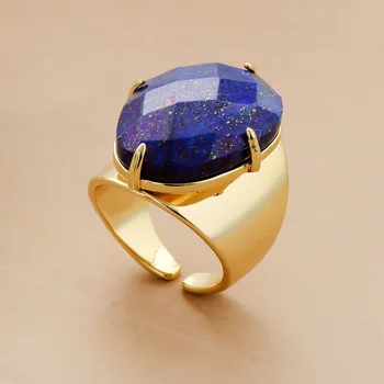 Veľký Kameň Krúžky Vysoko Kvalitné Šperky Nové Módne Zlatá Farba Lapis Lazuli Luxusné Strany Krúžok Veľkosť 7