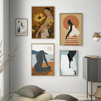 Japonský Štýl Maľby Abstraktné Vintage Girl Plátno Čl Slnečnicových Plagáty A Vytlačí Wall Art Obrazy Na Steny Domov Dekor