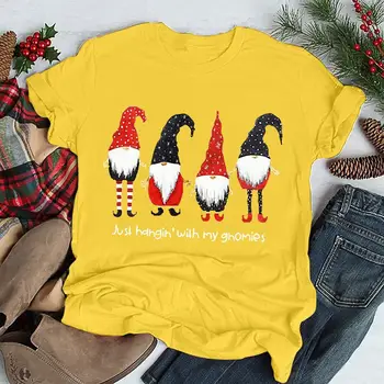 Cute Santa Claus Grafické T-shirt Harajuku Vintage Vianoce Tričko Len Hahgin' S Mojím Gnomies List Tlač Vianočné Ženy tričko