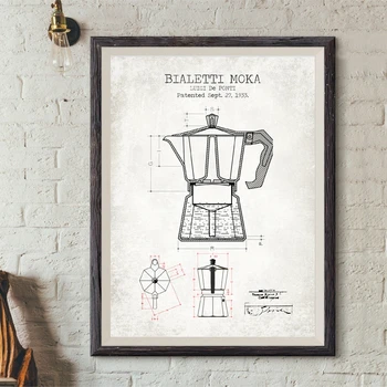 Coffee Pot Patent Plagáty a Vytlačí Bialetti Moka Plagát Kávy Hrnčiarske Umenie Obrázok Plátno na Maľovanie Kuchyne Wall Art Decor