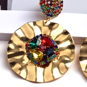 Nový Dizajn, Farebné Kryštály Kolo Metal Gold Drop Náušnice Vysokej Kvality, Módnych Trendových Šperkov A Doplnkov Pre Ženy