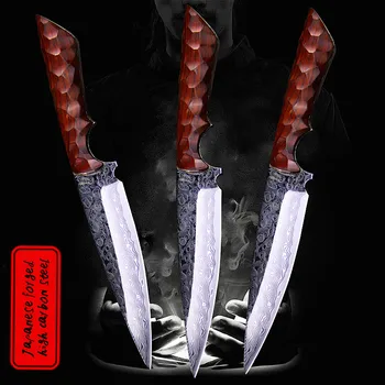 Damask ocele redwood rukoväť rovný nôž, Japonský vonkajšie nôž, rybolov zabiť nožom, taktické lovecký nôž jungle nôž