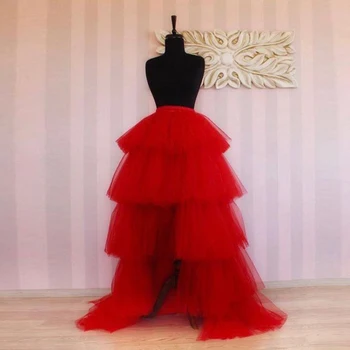 Červená Vysoký Nízky Tylu Sukne 2020 Reálny Obraz Vlastné Módne Dlhé Viazané Prom Sukne Ženy Zips Pása Ženy Maxi Tylu Sukne