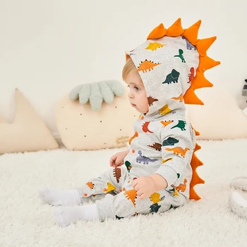 PatPat 2020 Nové Jarné a Jesenné Trendy Dinosaura Dizajn Serrate Kapucňou Jumpsuit pre Baby Baby Boy Šaty