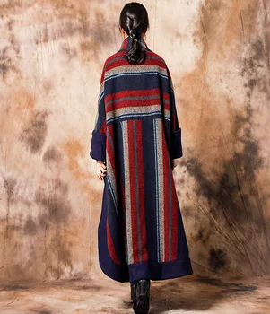 Ženy Elegantné Zimné Vintage stojan golier prekladané vlny kabát 2020 móde Single-breasted módne voľné vlny kabát