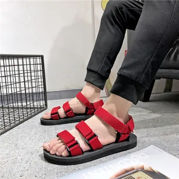 Sandále Mužov topánky 2018 Gladiator pánske Sandále Roman Mužov Topánky Letné žabky Červená Čierna Ploché Sandále, Veľkosť 44