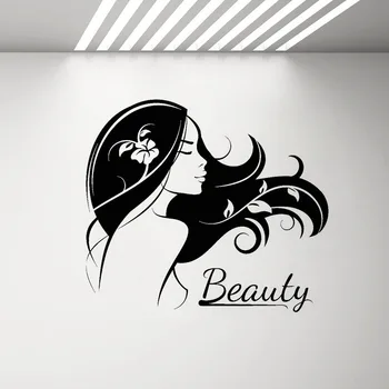 Krásne Dievča Lady Siluetu Stenu Odtlačkový Spálňa Vlasy Salón Krásy Logo Samolepky Nástenná Maľba Miestnosti Dekorácie Obtlačky G330