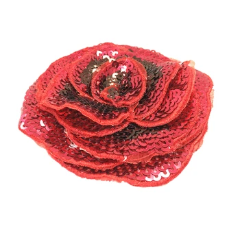 6pc 3D Rose Sequin Patch Červený Kvet Nášivka Korálkové Kvety Záplaty Pre Oblečenie, Džínsy, ktorý Kvitne Appliques Parches Dia10cm AC1106