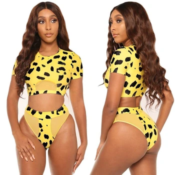 Leopard Vytlačené Bikini Set Ženy, Dámy Split Plavky 2020 Letné plážové oblečenie Street Style Push-up Výšivky Vysoký Pás Bikiny