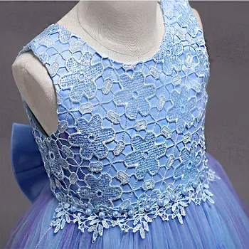Nový príchod Princezná šaty plesové Šaty, Bowknot Nylon čipky Svadobný a párty Pearl dekorácie deti šaty pre dievčatá