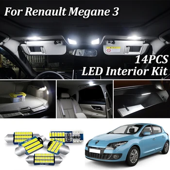 14Pcs Biela, Canbus Auto LED Žiarovky Na Renault Megane 3 III MK3 LED Interiérové Dvere batožinového priestoru špz Svetlo Lampy Kit (2009-)