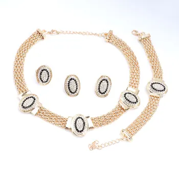 Nové Čierne Biele Rakúskeho Kryštálu Šperky Set pre Ženy, Zlatá Farba Oválne Náhrdelník Prívesok Náramok Náušnice Prsteň Súpravy bijoux