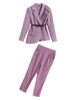 Oka diamond-pokrytej pás sako + vysoký a chudý rovné nohavice vyhovovali žien 2020 na začiatku jesene nové