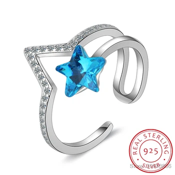 Nové Temperament Módne Divokej Ženy, Blue Crystal 925 Sterling Silver Šperky Osobnosti Hviezdy Otvorenie Krúžky SR380