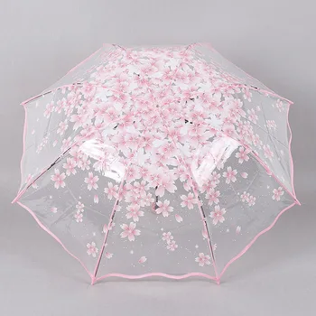 Transparentné, Jasné Dáždnik Rukoväť Vetru 3 Násobne Dáždnik Cherry Blossom Húb Apollo Sakura Ženy Dievča Dáždnik-35