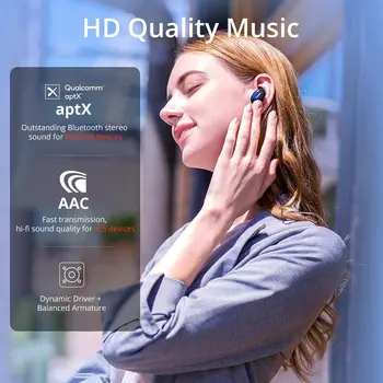 1MORE EHD9001TA Aktívnym Potlačením Hluku Hybrid TWS Herné Headset Bluetooth 5.0 Slúchadlá aptX / AAC HiFi Bezdrôtové Nabíjanie