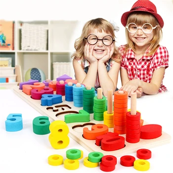 Nové Deti, Drevené Montessori Materiálmi Vzdelávania Počítať Čísla Zodpovedajúce Digitálny Tvar Zápas Raného Vzdelávania Vyučovanie Matematiky Hračka
