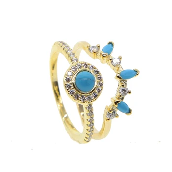 ZLATÁ FARBA módne šperky prsteň pripraviť biela cz modrá turquoises kameň módne ženy plný prst angažovanosti žien krúžky