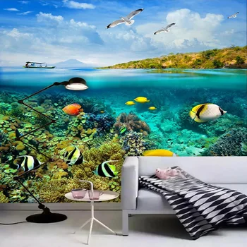 Vlastné Samolepiace Nepremokavé Kúpeľňa nástennú maľbu, Tapety 3D Podmorský Svet Koralových Rýb Steny Pokrýva Obývacia Izba, 3 D Domova