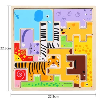 Farebné 3D Cartoon Zvieratá Vozidla Drevené Puzzle Skladačka Hračky Pre Deti Inteligencie Rozvoj dieťaťa Skoro Vzdelávacie Hračky