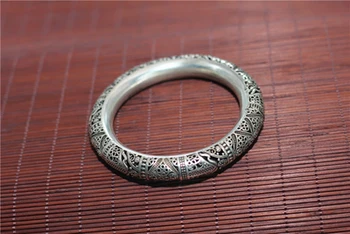 Očarujúce 925 silver Ručné Thai striebra, vyrezávané náramok šperky národnej štýl ručné Miao striebro duté okrúhle Náramok