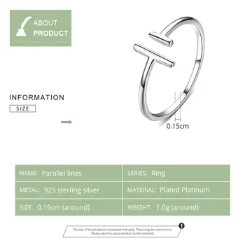 Jednoduché Anel BISAER 925 Sterling Silver Geometrické Prst Prstene pre Ženy Nastaviteľné Otvorte Veľkosť Ženy Krúžky Jemné Šperky ECR555