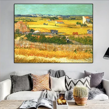 Úrodu v La Crau Van Gogh Krajiny olejomaľba na Plátne Plagáty a Vytlačí Cuadros Wall Art Obrázky Pre Obývacia Izba