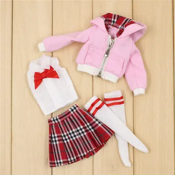 Oblečenie pre Blyth bábika súbor Ružový kabát s Jednotné oblek na 1/6 BJD ĽADOVEJ DBS