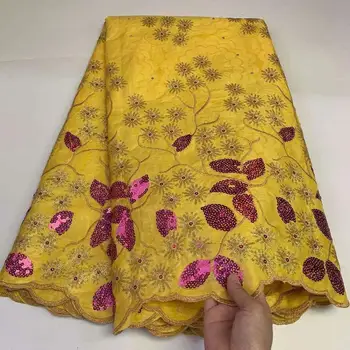 Móda Žltá Bazin Riche Brode Textílie Tissu Dentelle 2020, S Flitrami, Vyšívané Na Svadobné Šaty Nové Najnovšie Čipky Materiál