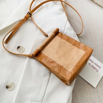 In nové kraft papier taška super fire taška ženy 2020 fashion one - ramenný crossbody taška textúra všestranný skladaný malé námestie