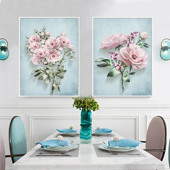 Moderné Pastoračné Ružové Kvety Plátne Obrazy Plagáty Vytlačí Interiéru Wall Art Obrázky, Obývacia Izba, Kuchyňa Domáce Dekorácie