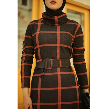 Turtleneck Žien Maxi Šaty Skromné Kaftane Veľká Veľkosť Islamské Oblečenie Moslimských Módy pre zimné Šaty, Turecko, Dubaj Hidžáb 2021
