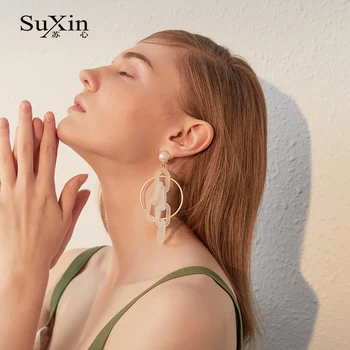 SuXin náušnice 2020 nové jednoduché candy farby reťazca temperament náušnice pre ženy dlho zliatiny s príveskom, náušnice, šperky darček