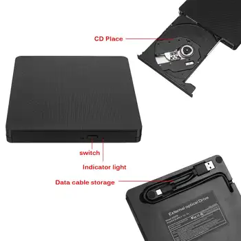 USB 3.0+Typ-c Externý DVD-RW CD Spisovateľ Jednotky Horák Čítačka, Prehrávač Optickej Mechaniky Pre Notebook, PC, dvd napaľovačka diskov dvd portatil