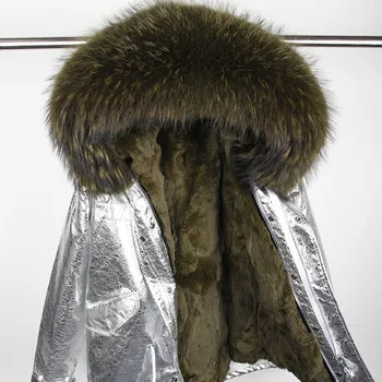 Prírodné Králik kožušinu Linajkované vetrovka kabát ženy zimná bunda prírodné mýval kožušiny golier parkas