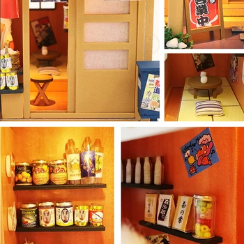 Drevo DIY Montáž Miniatúrne LED Japonskej Obchod s potravinami Doll House Model Detský Domov Ručne vyrábané Hračky Darček