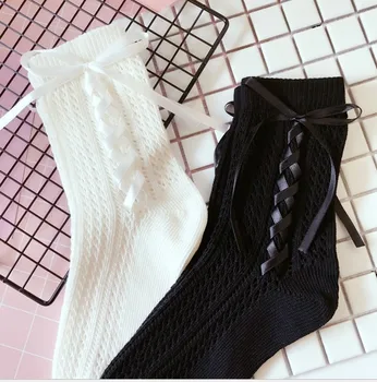 Japonský Lolita obväz bavlnené ponožky duté malé sexy stuhou luku hromadu ponožky Kórea sladké ponožky