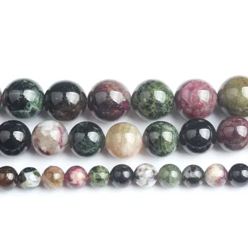 LIngXiang Prírodné šperky viacfarebné Turmalín kameň Voľné Korálky 4 6 8 10 12 mm byť fit pre DIY náramok, náhrdelník Príslušenstvo