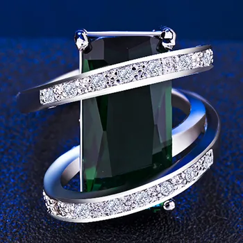 Cellacity 925 strieborný Prsteň pre Ženy s 10*20 mm Obdĺžnik Emerald Kameňov, Strieborných Šperkov Výročie Strany Darček veľkosť 6-10